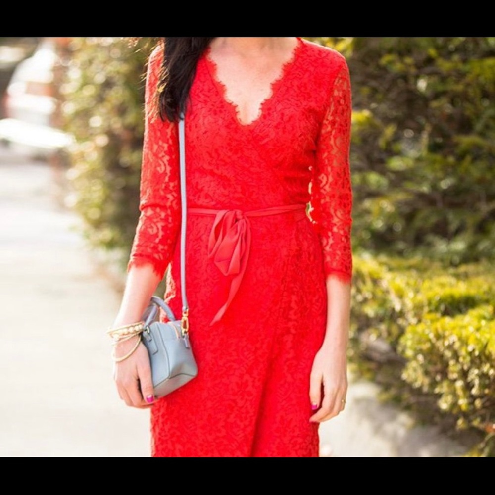 Diane Von Furstenberg Red Lace Dress